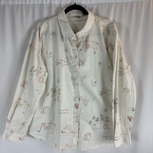 Chico's Cream Shirt with Brown Illustrations